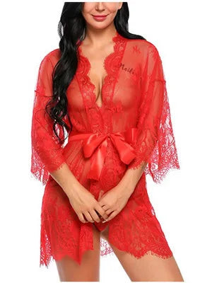 Women's Sheer Lace Mini Nightdress – Floral Mesh Baby doll Lingerie with Matching Panties