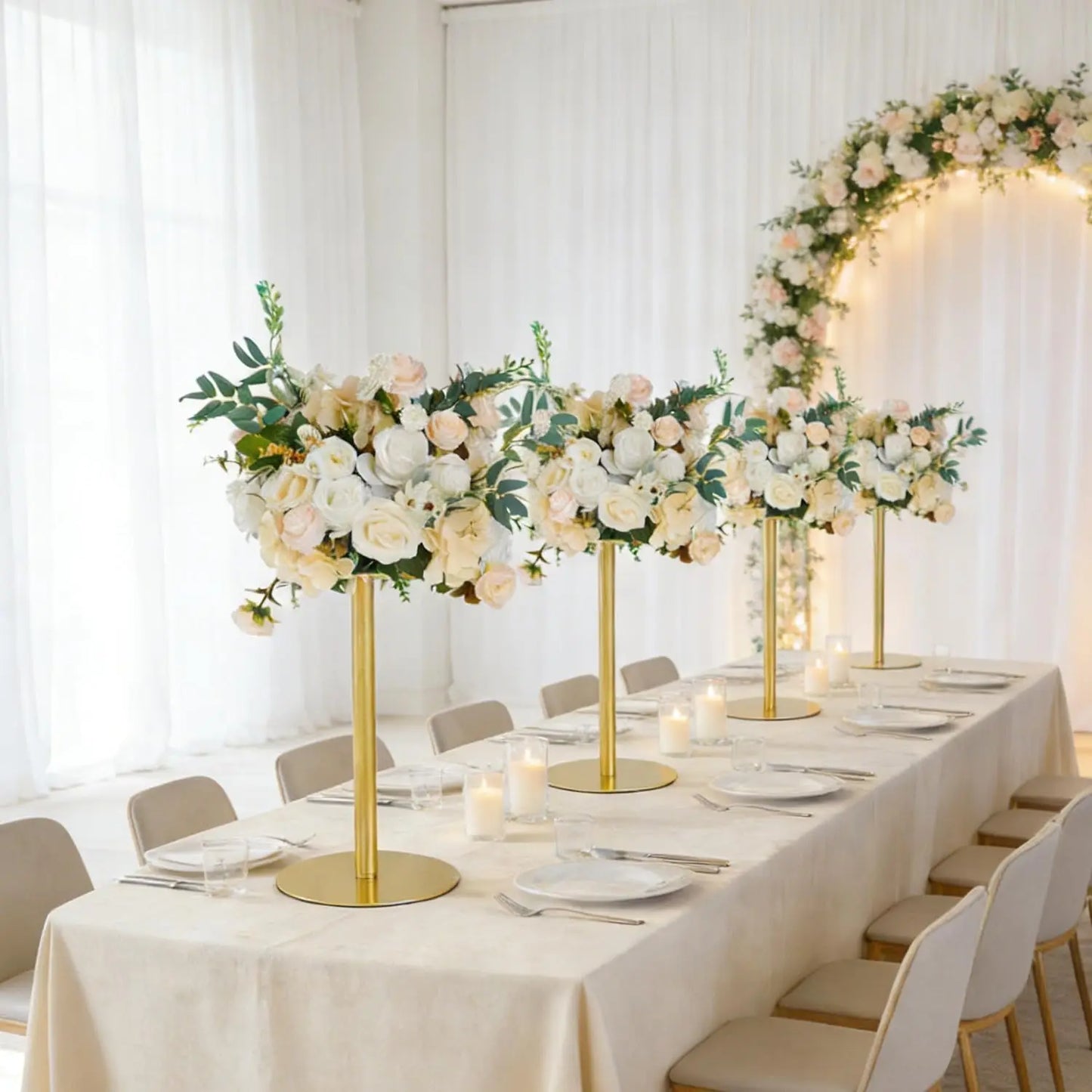 4-Piece Gold Metal Flower Stand Set . Elegant Wedding Centerpiece Stands for Floral Arrangements, Parties & Event Décor