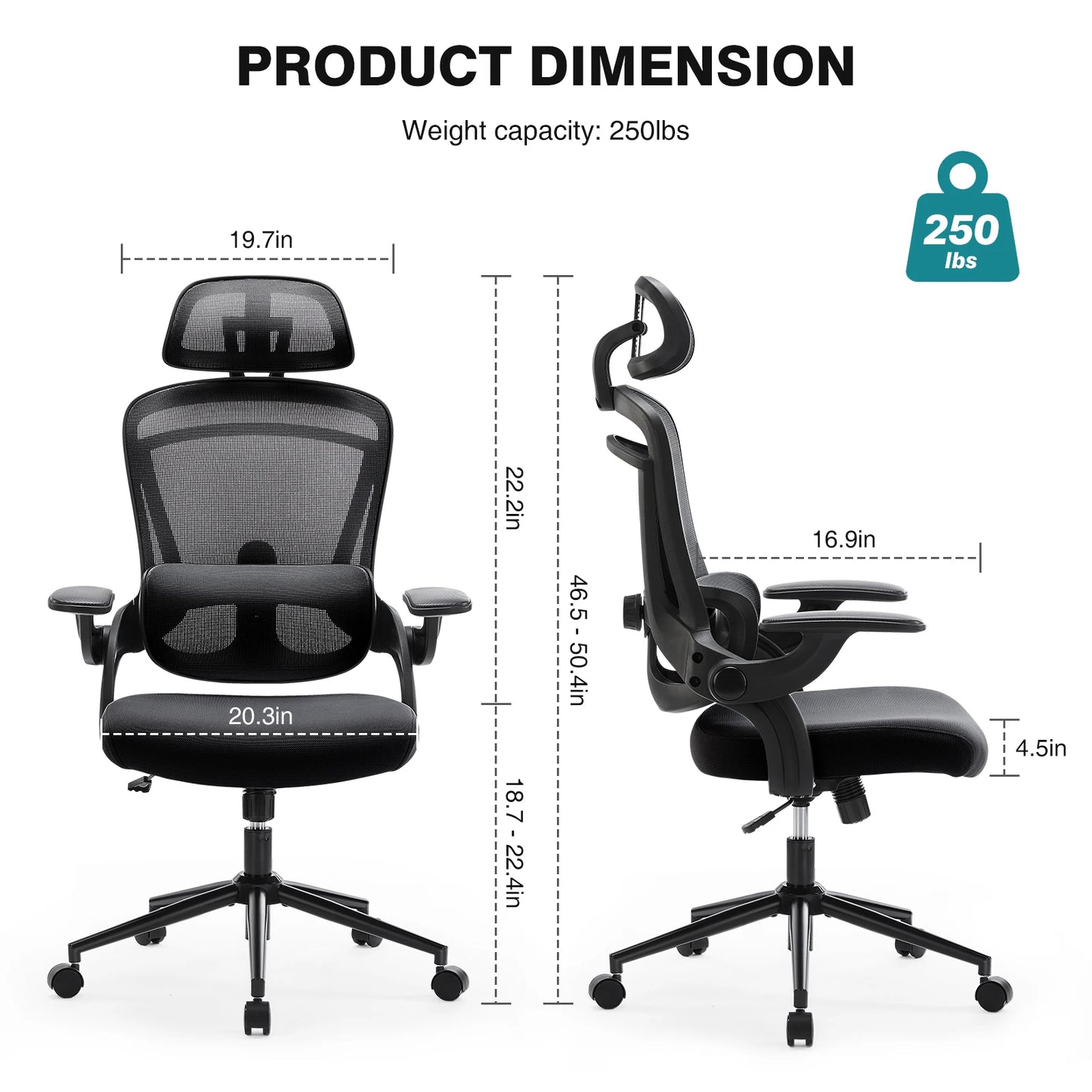 JHK Ergonomic Mesh Office Chair with Adjustable Lumbar Support, High Back, 120° Recline, Flip-Up Armrests & Headrest