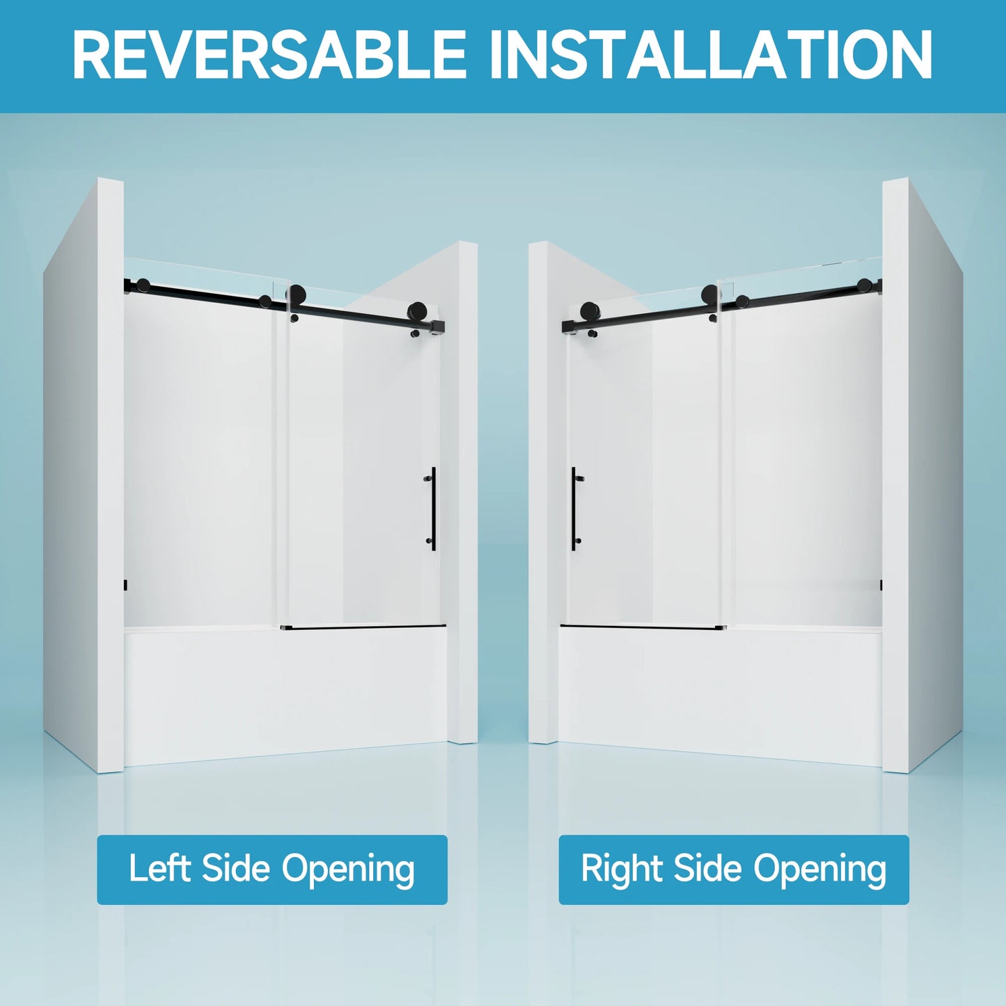56-60"x60" H Bathtub Shower Door, Single Sliding Shower Door, 5/16" (8mm) Tempered Glass Bathroom Glass Sliding Door