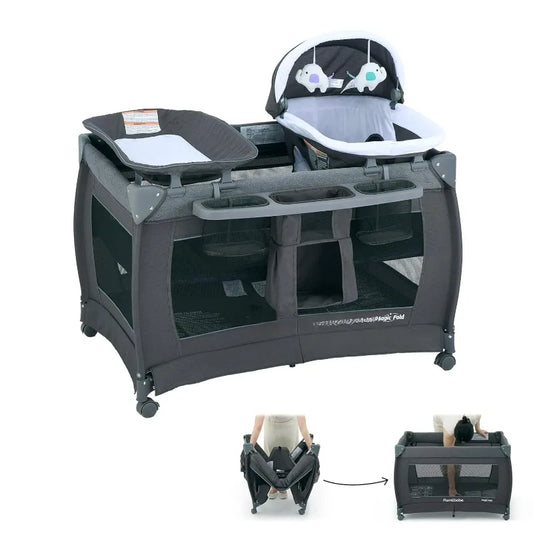 Magic Fold Playpen Portable Cribs Foldable Playpen Baby Playard One-Hand Folding Playards Diaper Changer and Storage S