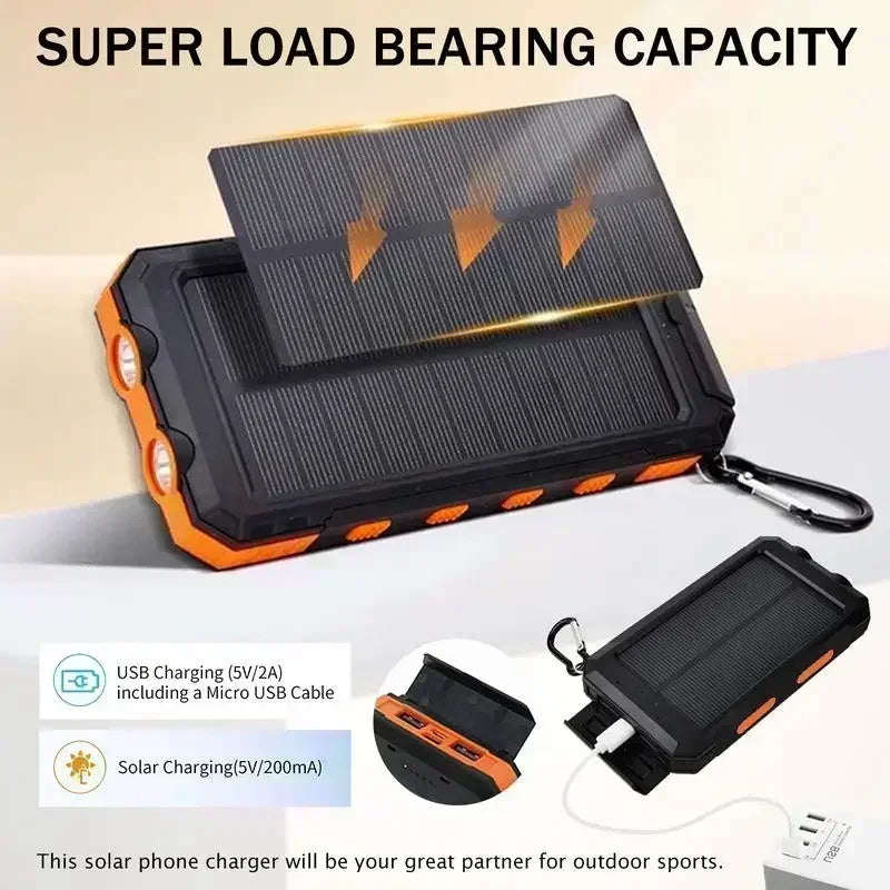 Outdoor Power Non Stop 10000mAh Solar Power Bank . QC3.0 Fast Charging Portable Charger