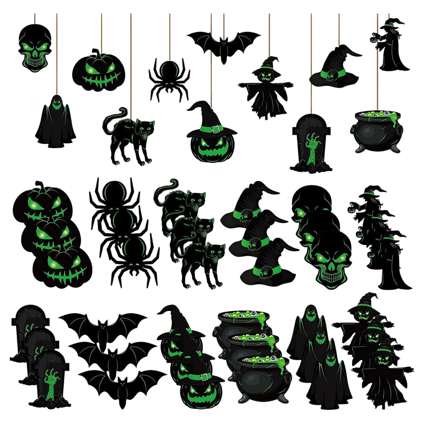 Halloween Hanging Sign 24 Pack Skull Bat Witch Ornaments