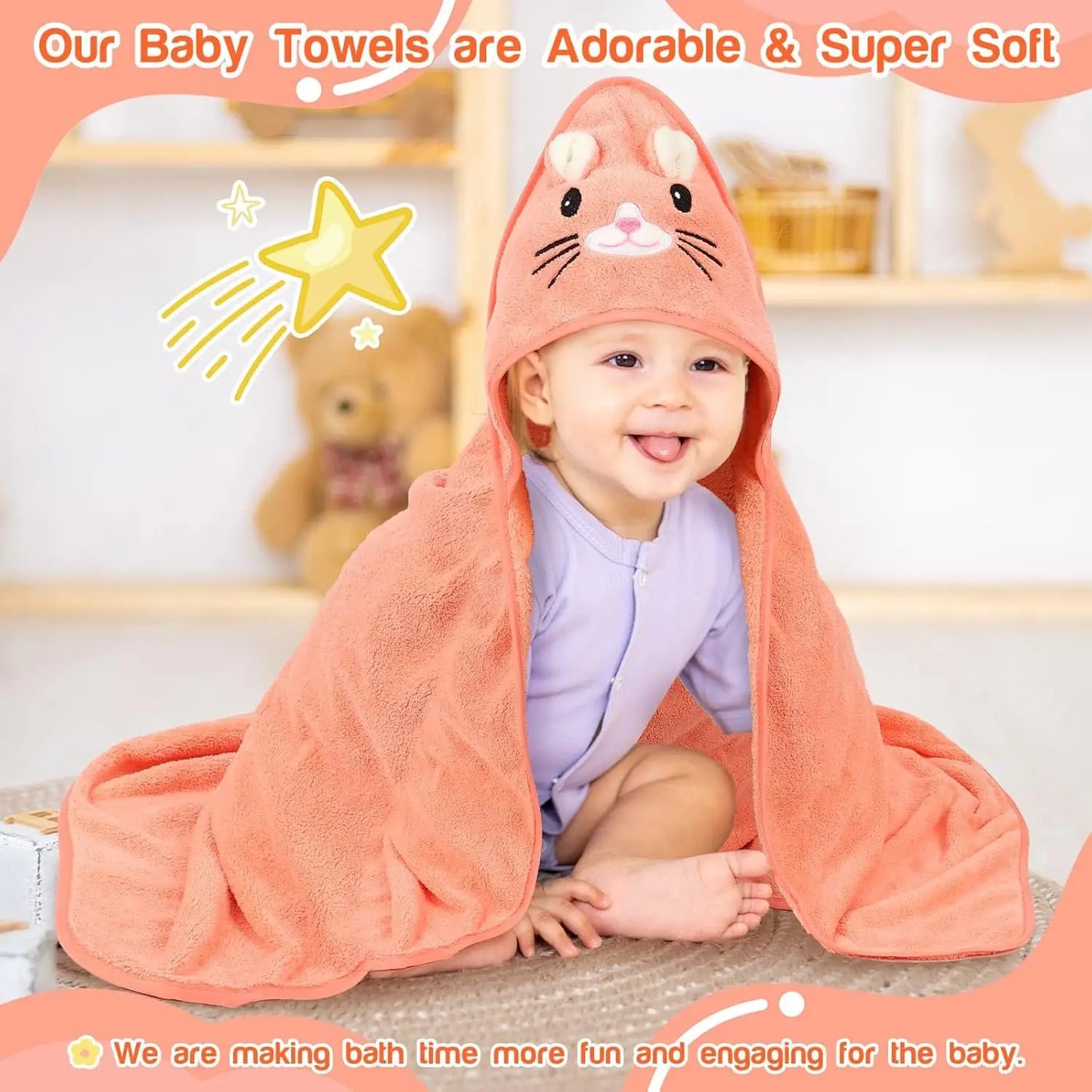Hooded Baby Towels, Absorbent Baby Bath Towel, Soft Baby Towels for Newborns, Toddlers, and Kids, 32x32 in Baby Towel with Hood