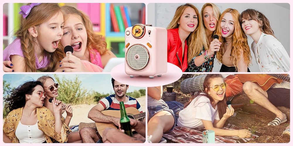 Divoom Fairy-OK Portable Bluetooth Karaoke Speaker with Wireless Microphone | Retro Mini Speaker | Rechargeable Music System