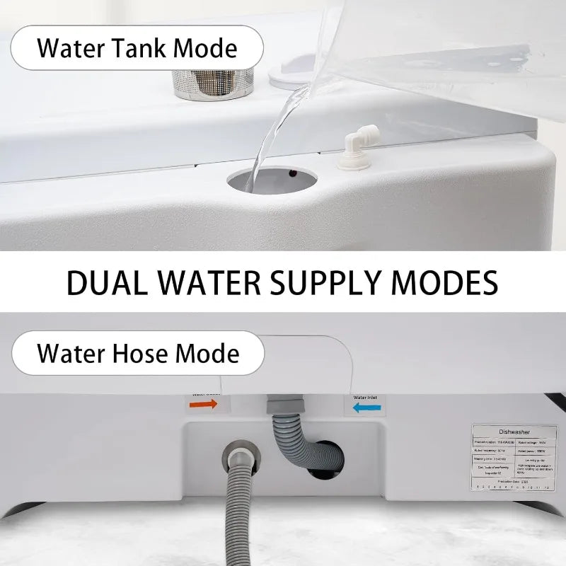 3-In-1 Portable Mini Dishwasher Countertop with 7L Built-in Water Tank for Apartments& RVs, 360° Spray, 161℉ High-Temp& Air-Dry