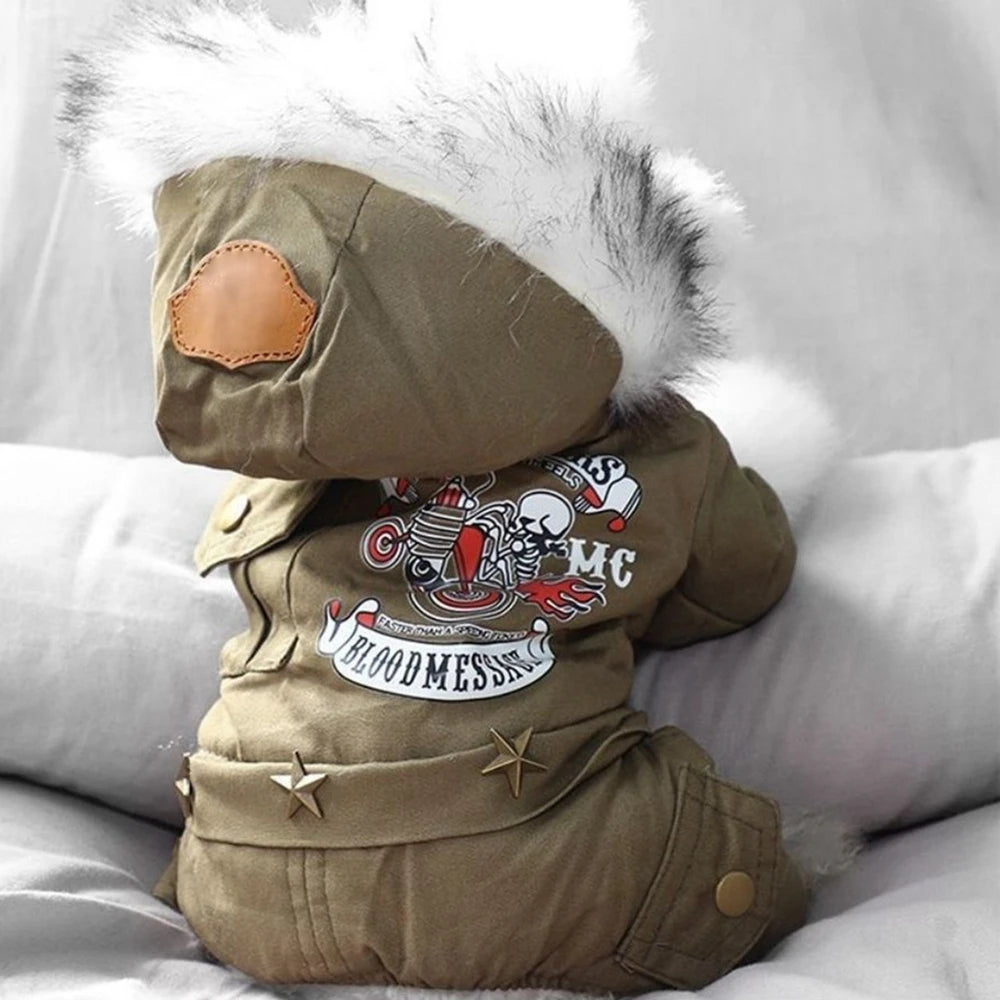 Luxury Hooded Winter Dog Snowsuit with Four-Leg Warm Protection