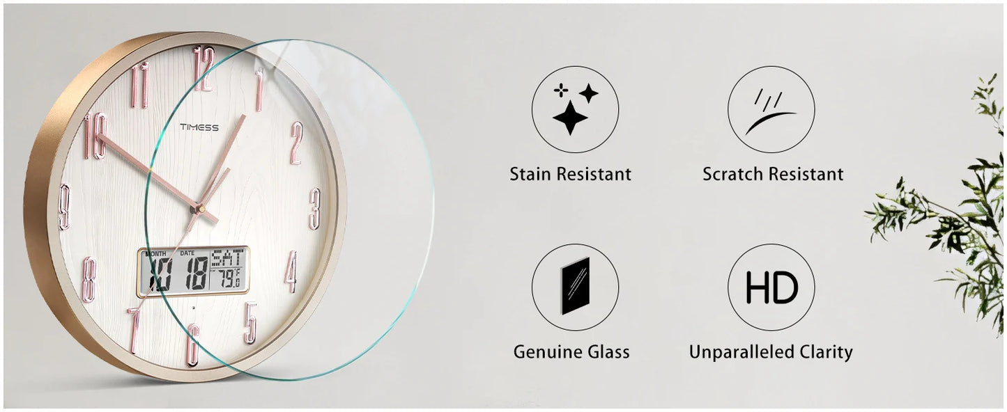 TIMESS Smart Luminous Wall Clock with Digital Display & Night Light