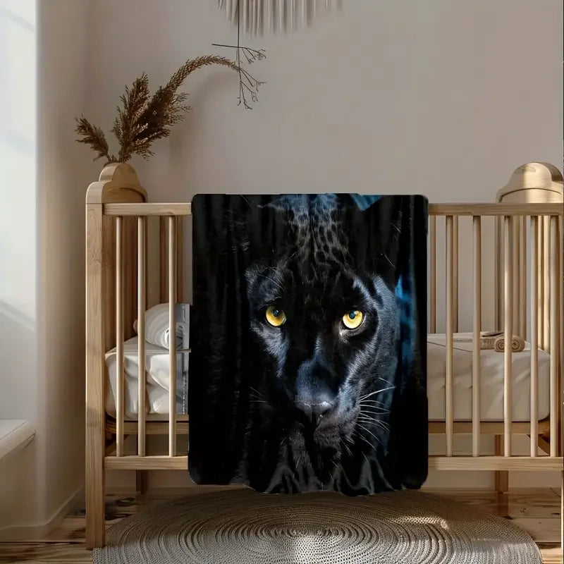 Midnight Panther Cozy Flannel Throw Blanket. Soft Warm Fleece Bed Sofa Travel Gift