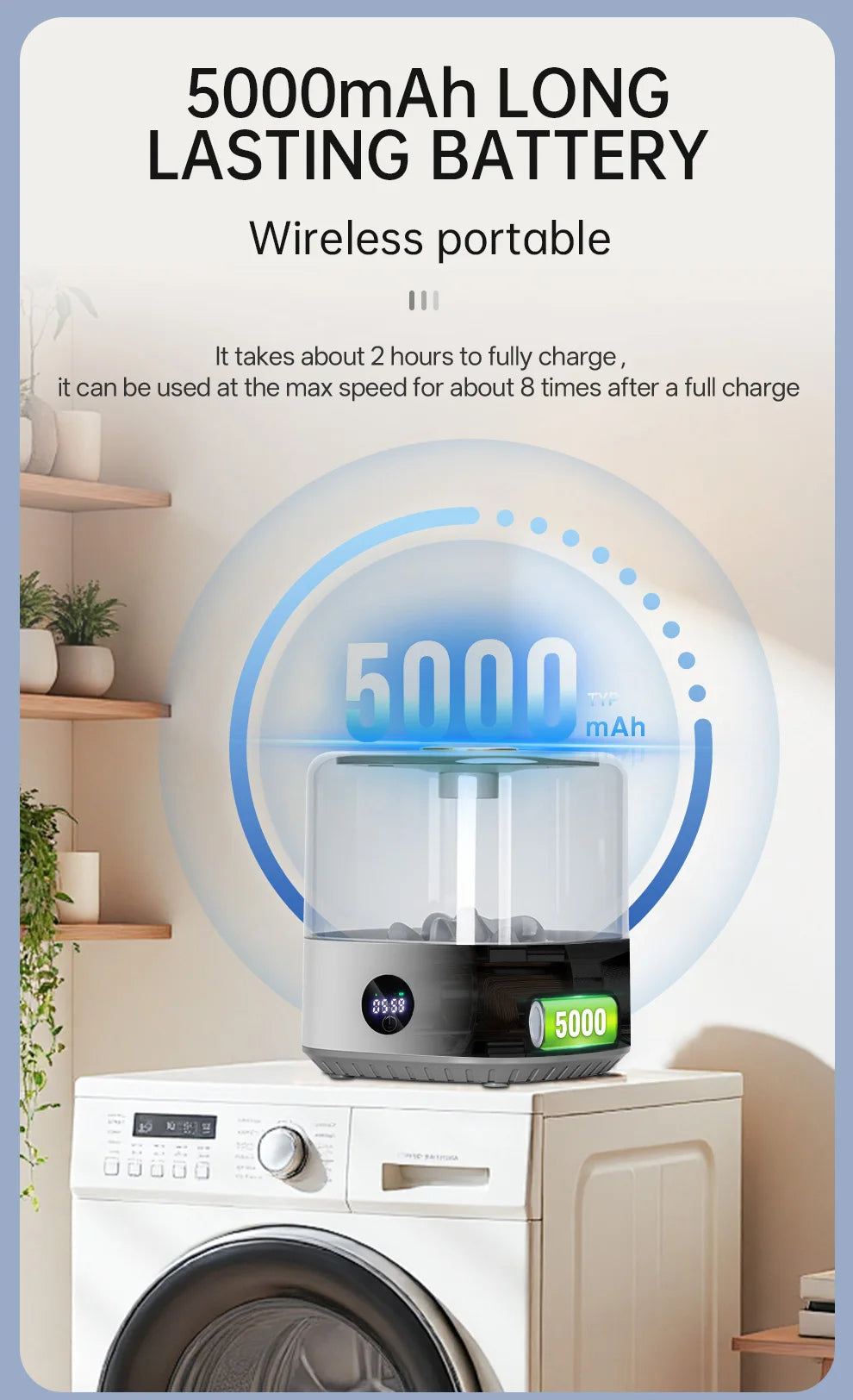Mini Cordless Washer USB Rechargeable Portable, 3L For Delicates, Socks & Underwear, 3 Modes Quiet Design, Compact For Dorm, Travel & Small Spaces