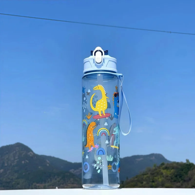 750ml Dinosaur Kids Water Bottle with Straw. Leakproof Sports & School Drinking Cup