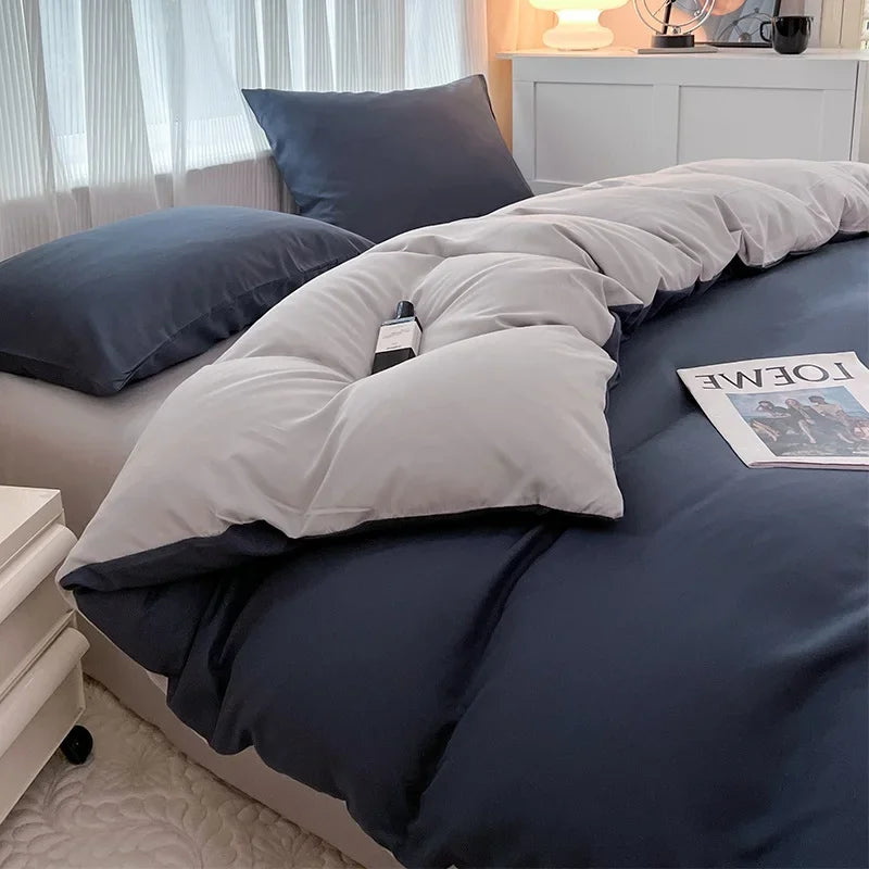 4-Piece Soft Brushed Duvet Cover Set . Solid Color Bedding