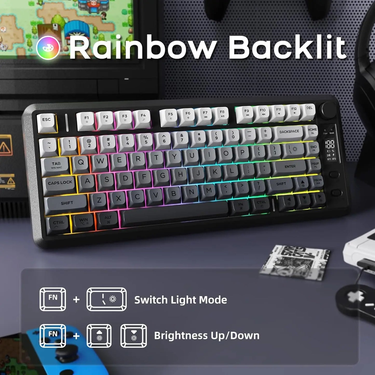 ATTACK SHARK M75 Wireless Gaming Keyboard with OLED Display & Control Knob