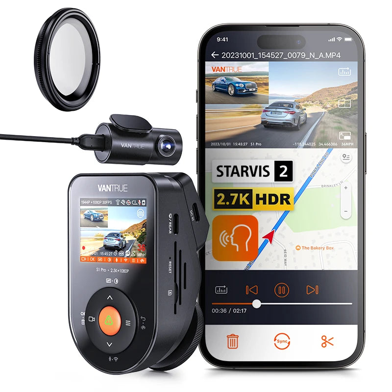 Vantrue S1pro Dashcam 2.7K Front and Rear 5G WiFi 60FPS Hidden Dash Camera HDR Night Vision STARVIS 2 GPS Voice Control