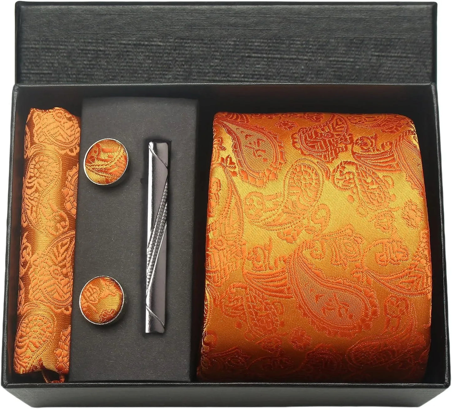 Luxury 100% Silk Paisley Floral Men’s Necktie Set | Business Tie with Matching Pocket Square & Formal Accessories
