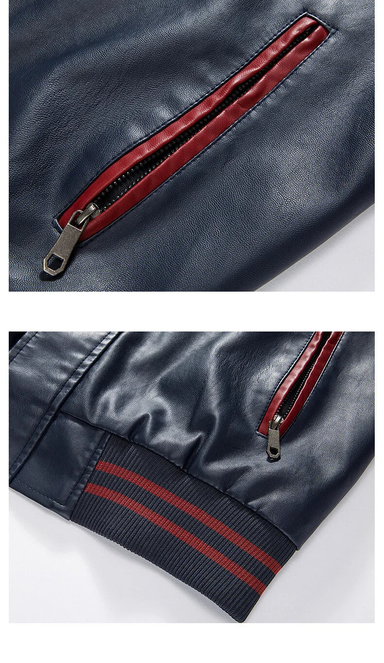 Spring and Autumn Men's Motorcycle Suit Leather jacket Color blocking American baseball collar pilot casual PU leather jacket