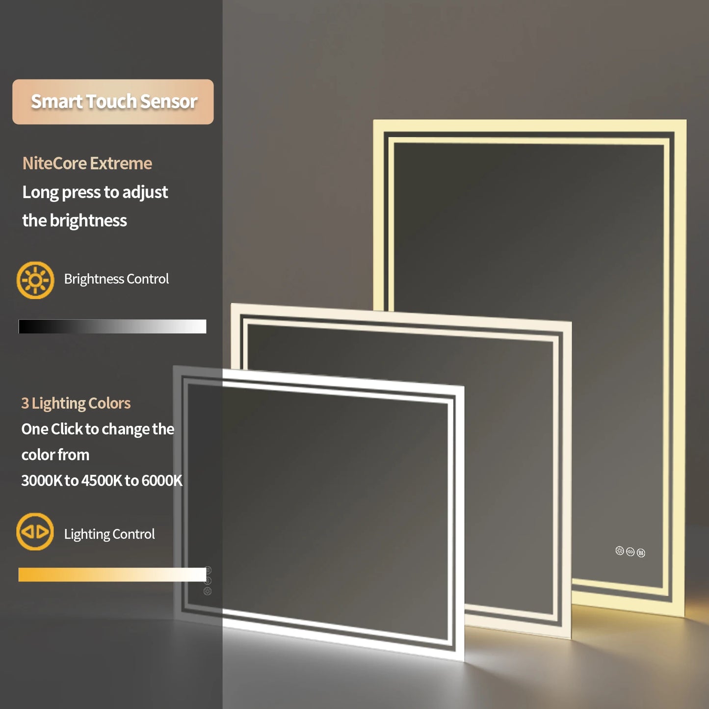 LED Bathroom Mirror Illuminated Wall Mounted Touch Light