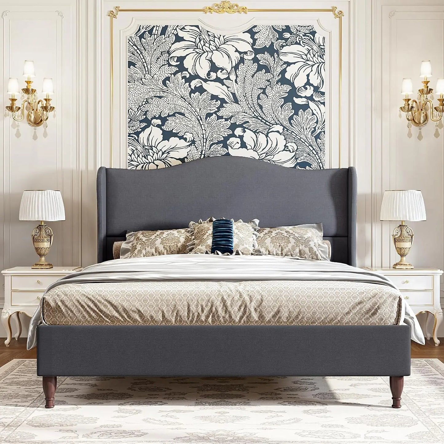 Upholstered Platform Bed with Tall Padded Headboard