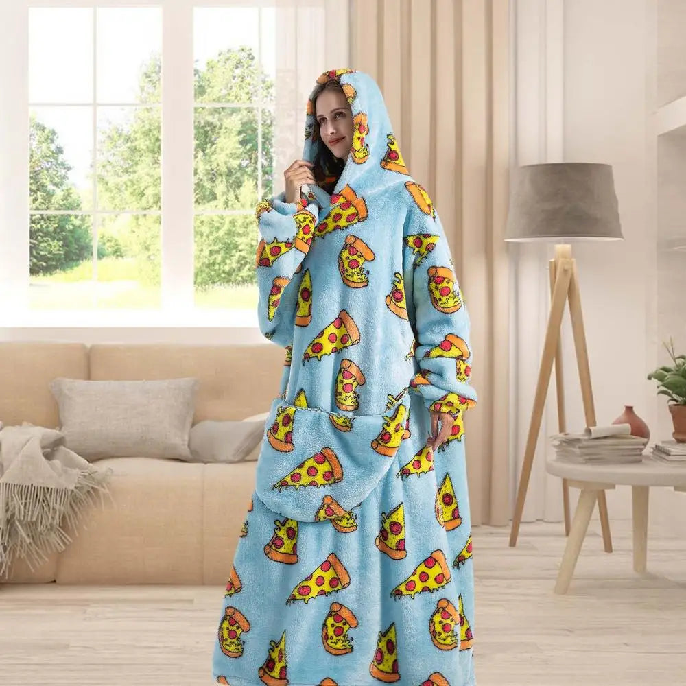 Lengthen Oversized Wearable Hoodie Sherpa Flannel Blanket
