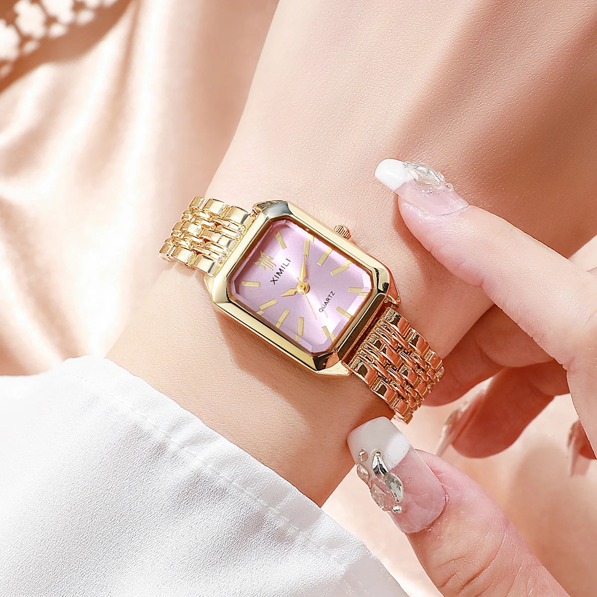 Elegant Women’s Rectangular Quartz Watch. Stainless Steel Bracelet Fashion Timepiece