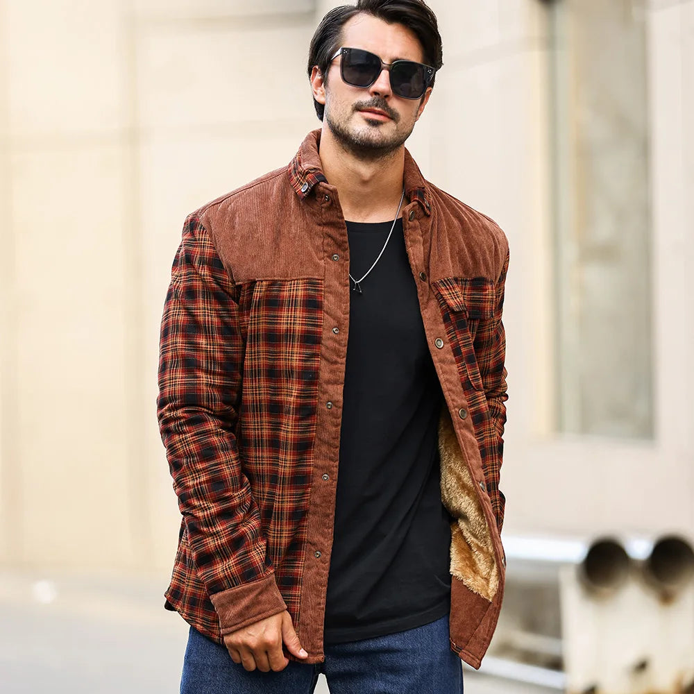 Men’s Sherpa Lined Plaid Bomber Jacket