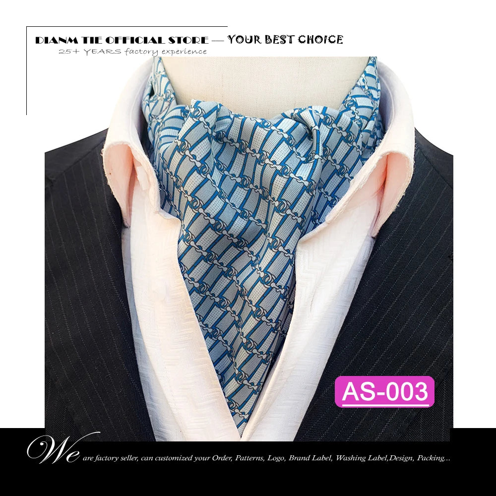 Luxury Men’s Ascot Tie & Pocket Square Set for Weddings, Business & Formal Wear