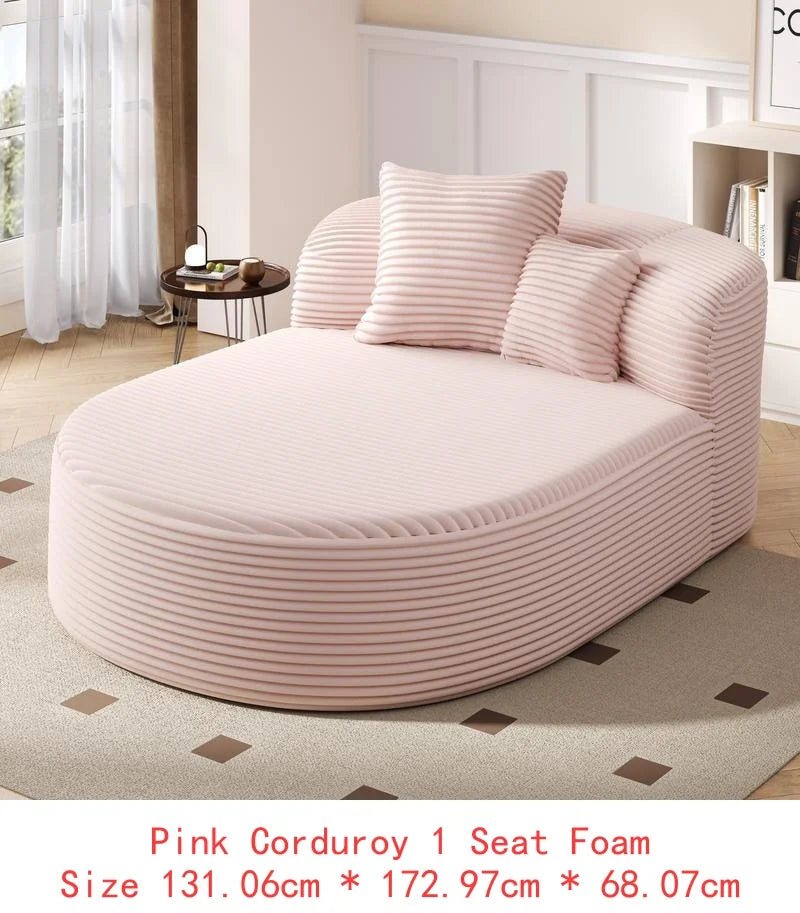 Modern Pink Chaise Lounge Sofa Bed, 51.6" Boneless Couch with 2 Supportive Pillows for Living Room