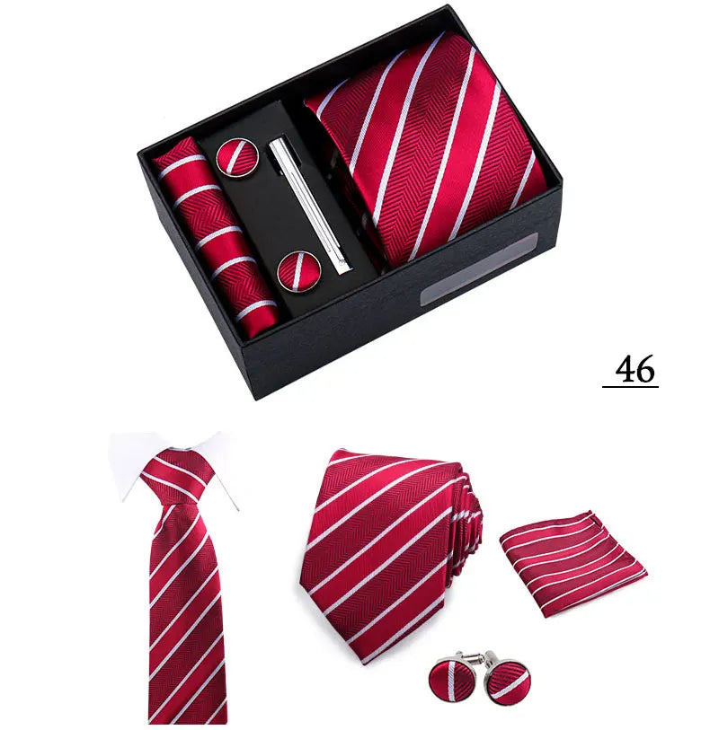 Tie Men With Box Top Quality Business Ties Hanky Cufflink Set Clips Green Necktie Corbatas For Men Wedding In Gift Box Gravatas