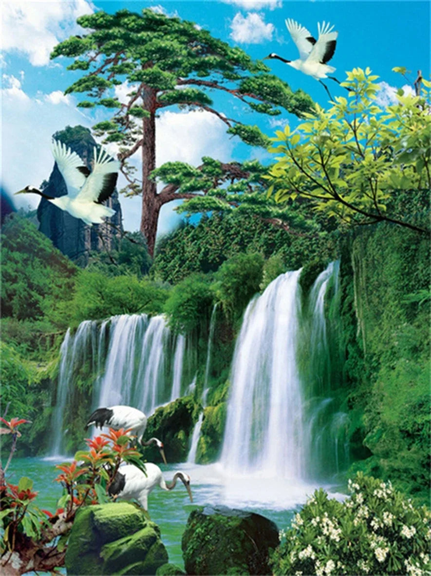 DIY Paint by Numbers Mountain Waterfall Landscape Canvas Kit. Adult & Kids Acrylic Painting Craft Home Wall Decor Gift