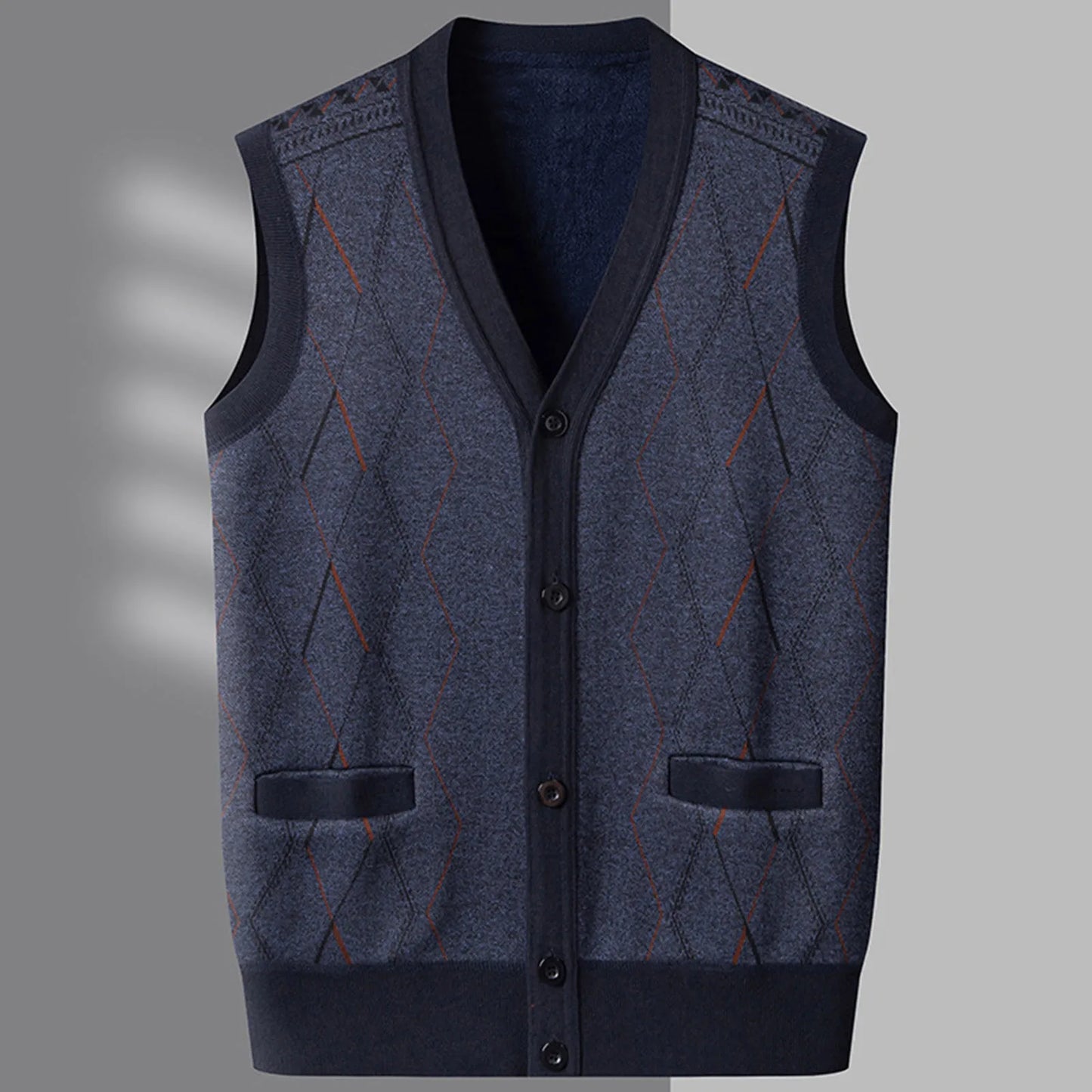 Men’s Vintage Knit Sweater Vest Warm Fleece Lined Casual Winter Outerwear