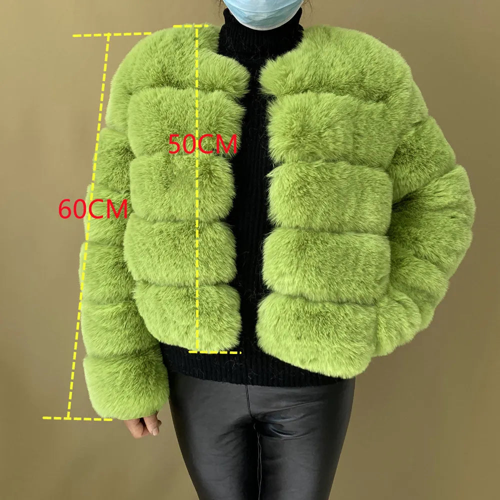 Women's Faux Fur Jacket . Plush Cropped Winter Coat with High Collar