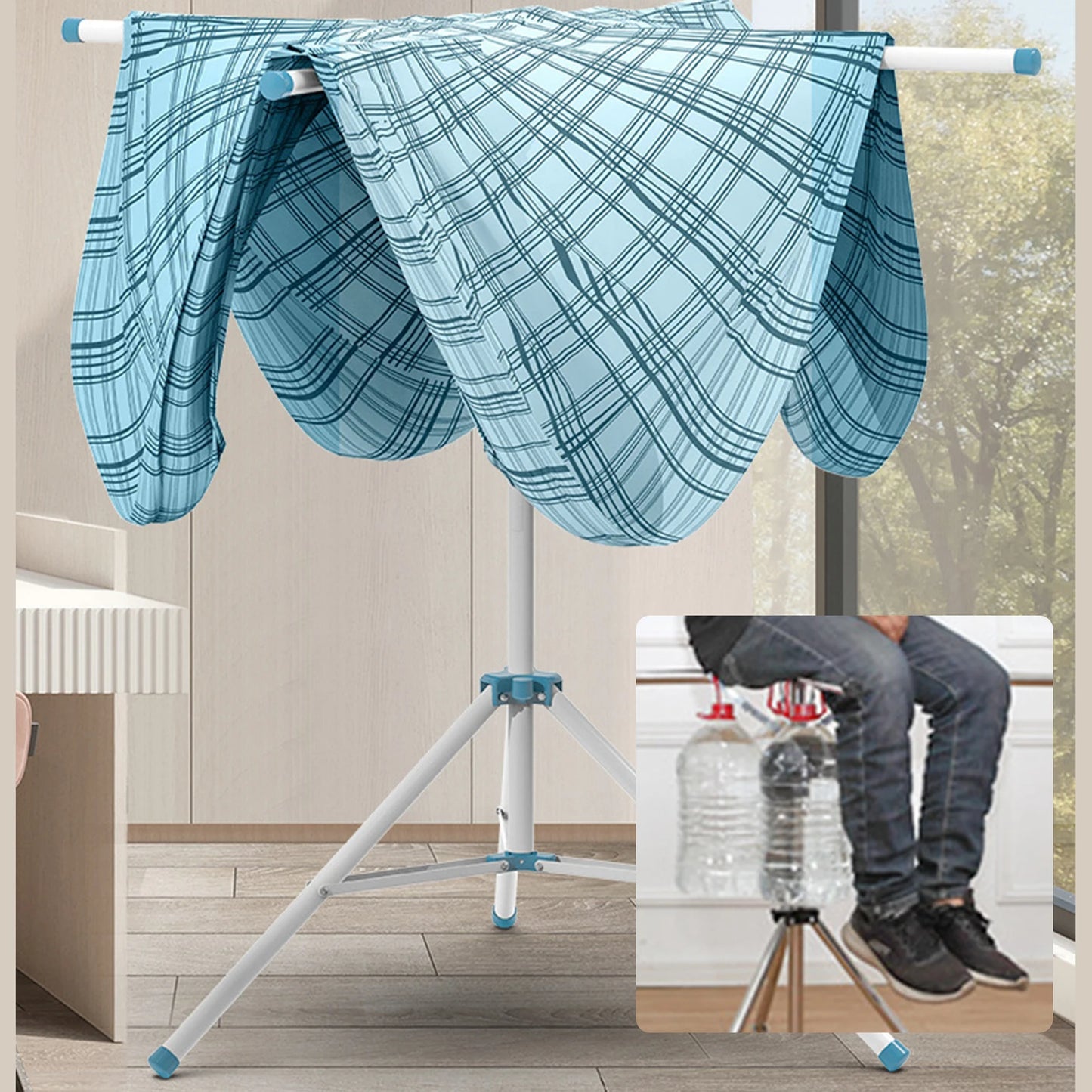 Foldable Tripod Clothes Drying Rack . Freestanding Portable Metal Laundry Drying Stand for Indoor & Outdoor Use