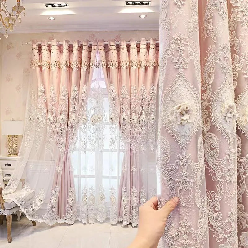 Luxury Vintage Embroidered Blackout Curtains . Elegant 3D Relief Window Panels
