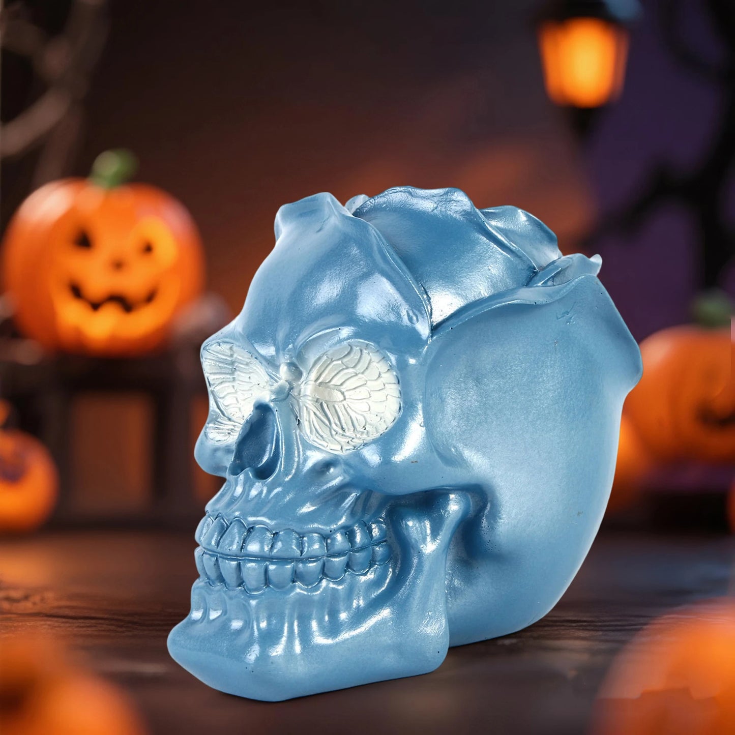 Spooky Halloween Skeleton Candle Holder with Festive Skull Scene for Party Table Decor and Living Room Ambiance