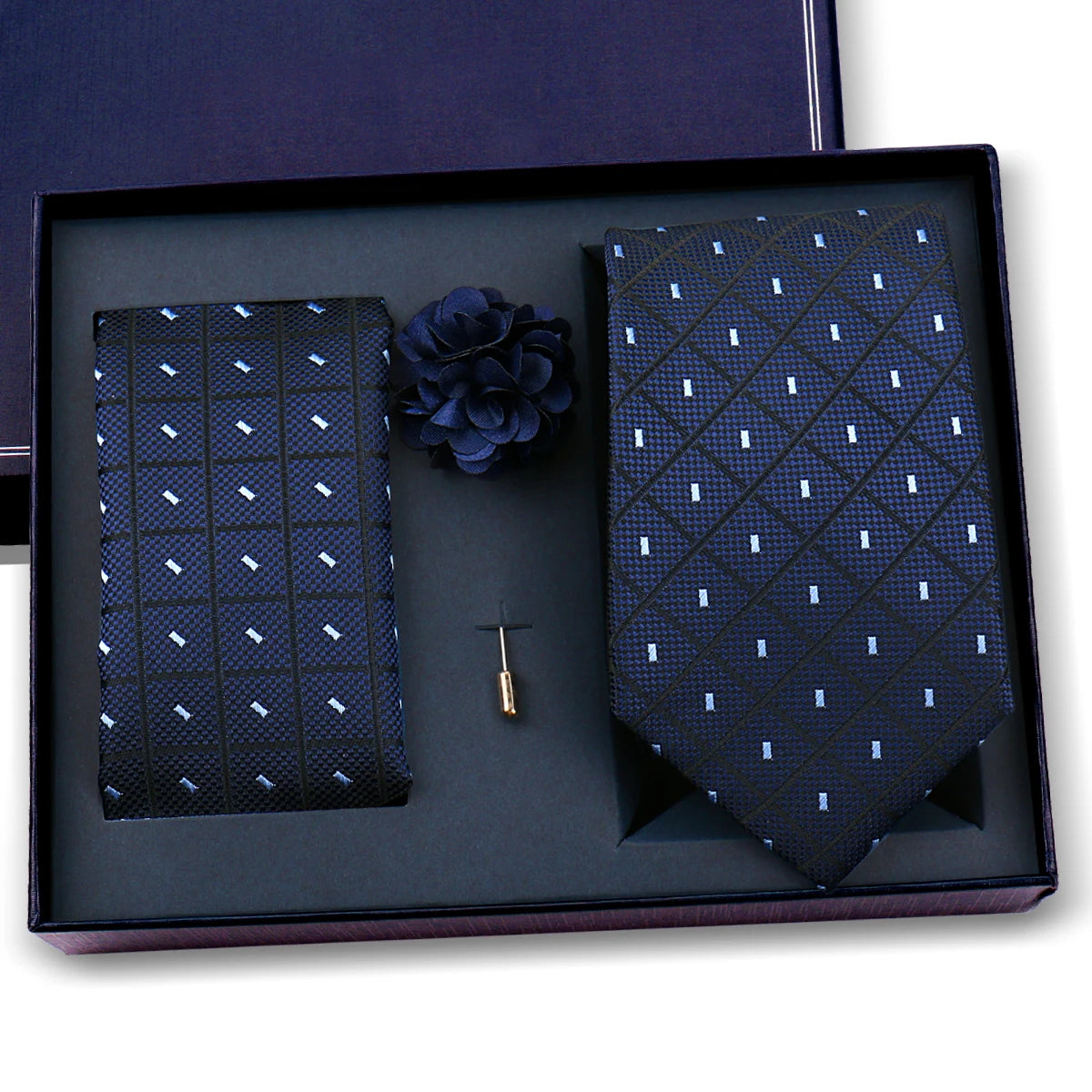 Luxury Men’s Paisley Necktie Gift Set. Silk Tie, Pocket Square, Cufflinks & Gift Box for Weddings & Business