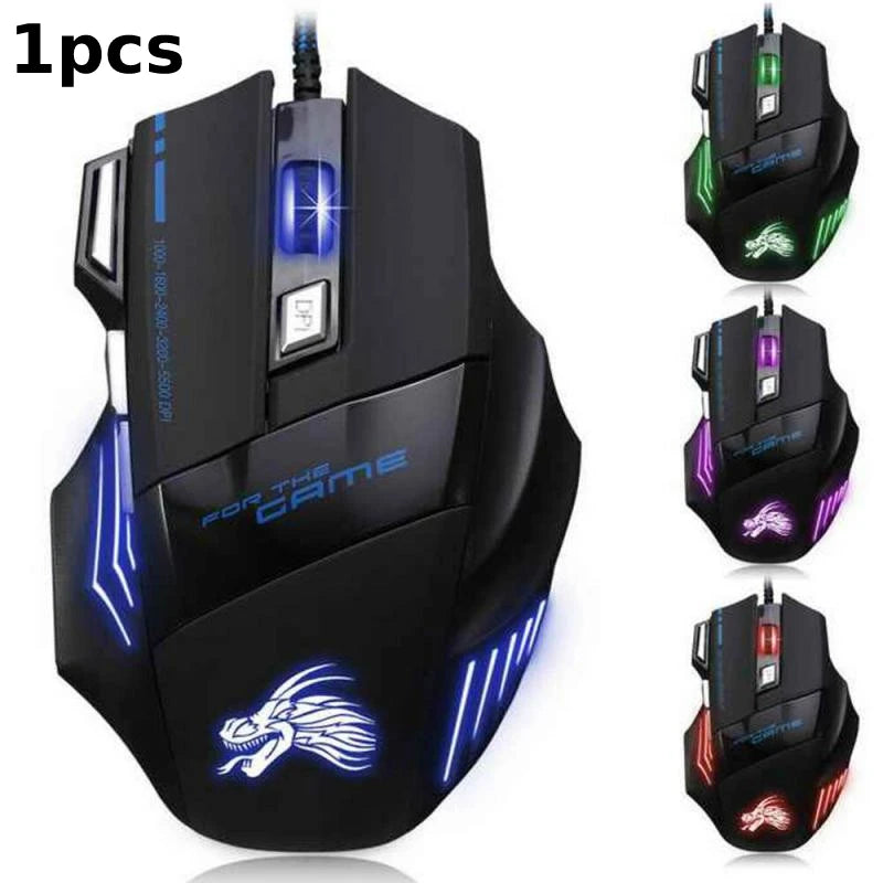 SB Wired Gaming Mouse  7 Button Ergonomic LED Backlit Mouse with 5500 DPI Precision