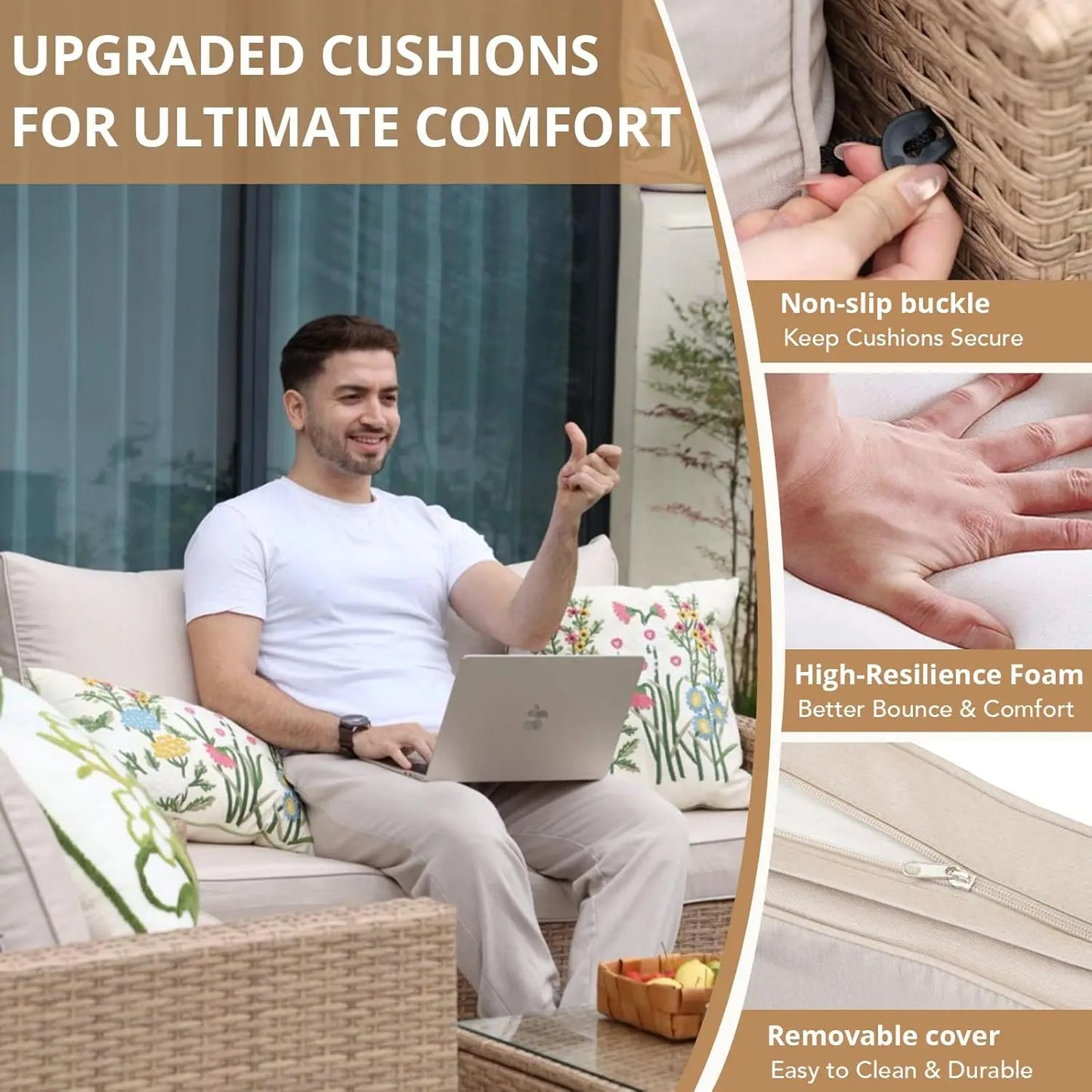 Modern 4 Piece Outdoor Wicker Patio Conversation Set with Loveseat & Coffee Table