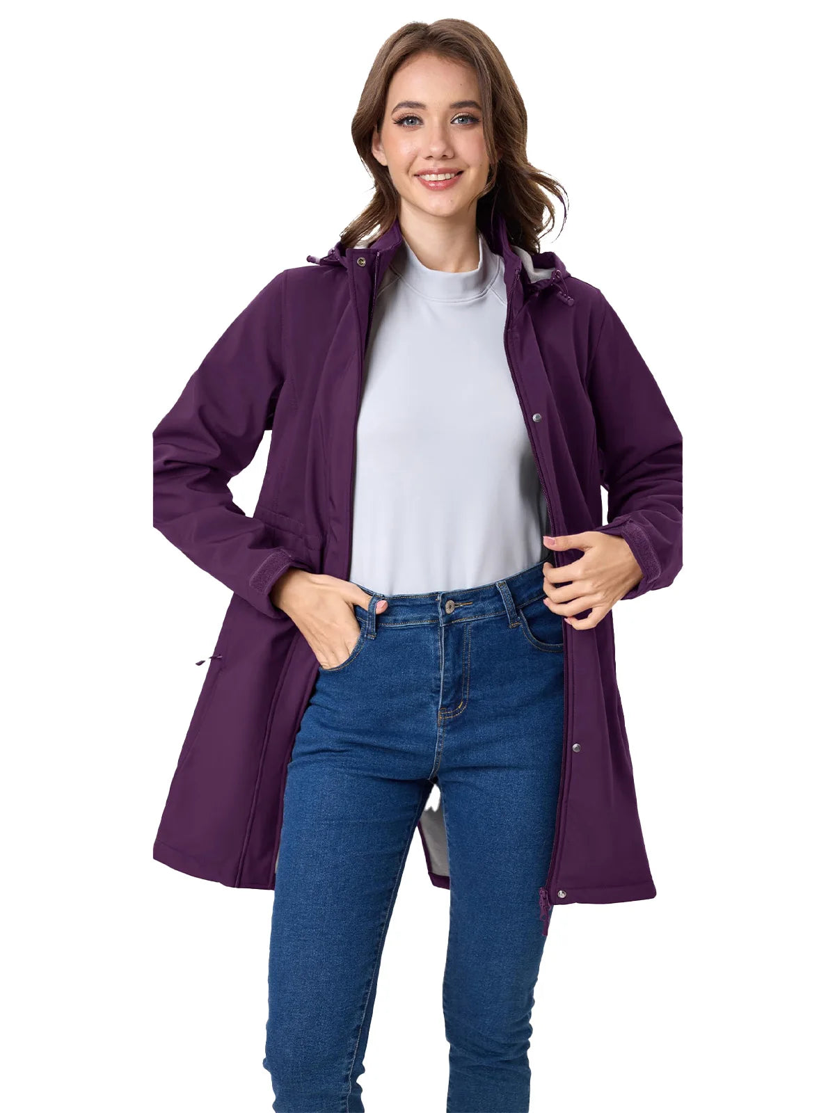Women's Long Fleece. Lined Hooded Winter Coat – Warm Water-Resistant Jacket