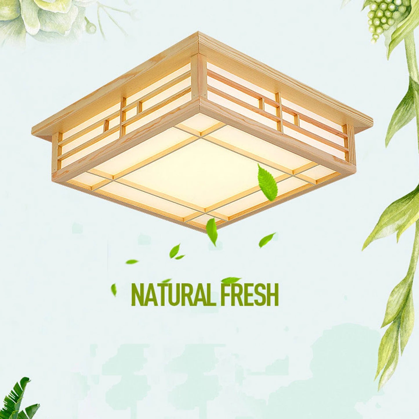 Japan Style Ceiling Lamp Solid Wood Wooden LED Light Flush Mount Ceiling Light with Remote Control For Bedroom Living Room