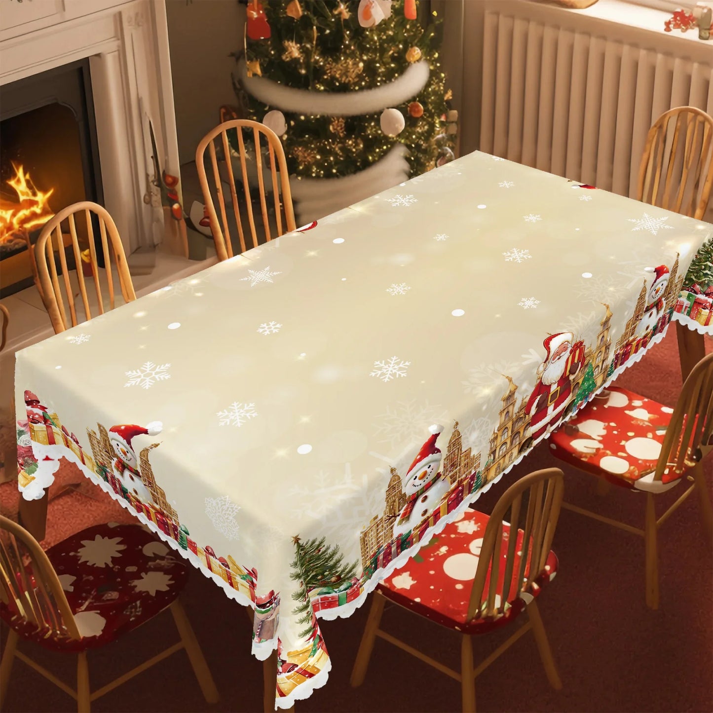 1 Piece Christmas Round and Rectangular Tablecloth, Various Sizes