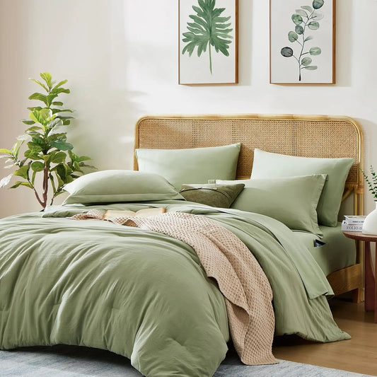 Queen Comforter Set-7 Pieces Sage Green Soft Bed in a Bag Queen with Fitted Sheet,Flat Sheet, 2 Pillow Shams, and 2 Pillowcases