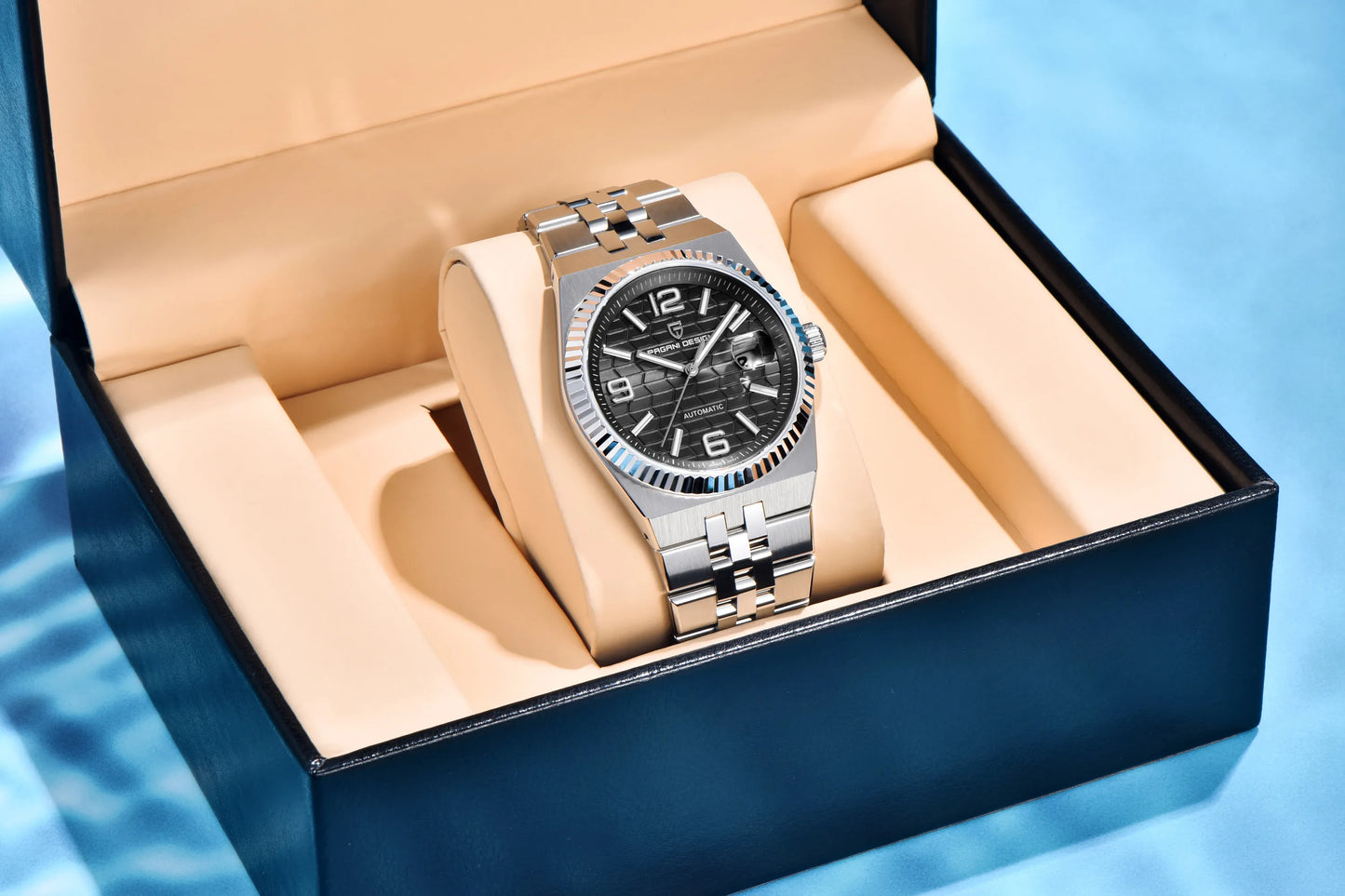 PAGANI DESIGN Men’s Automatic Luxury Watch,  Sapphire Crystal Stainless Steel Waterproof Mechanical Wristwatch with 3D Rhombus Dial