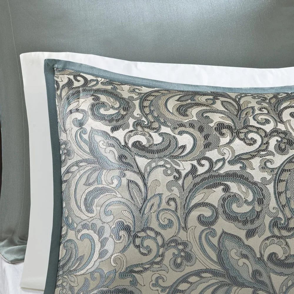 Popular 24 Piece Faux Silk Paisley Queen Comforter Set with Matching Curtains, Down Alternative Hypoallergenic