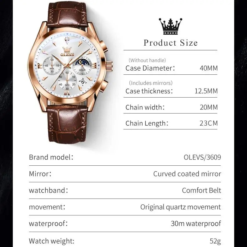 Men’s Elegant Dress Watch – Rose Gold-Tone Case & Brown Leather-Style Strap