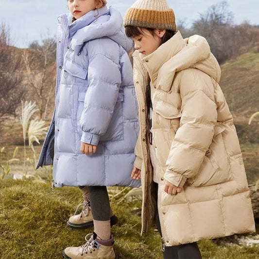 Winter Kids White Duck Down Puffer Jacket Hooded Parka