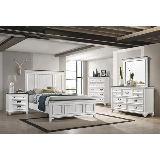5-Piece Wood Bedroom Set with Shiplap Panel Queen Bed, Dresser, Mirror, Nightstand, and Chest Furniture Collection