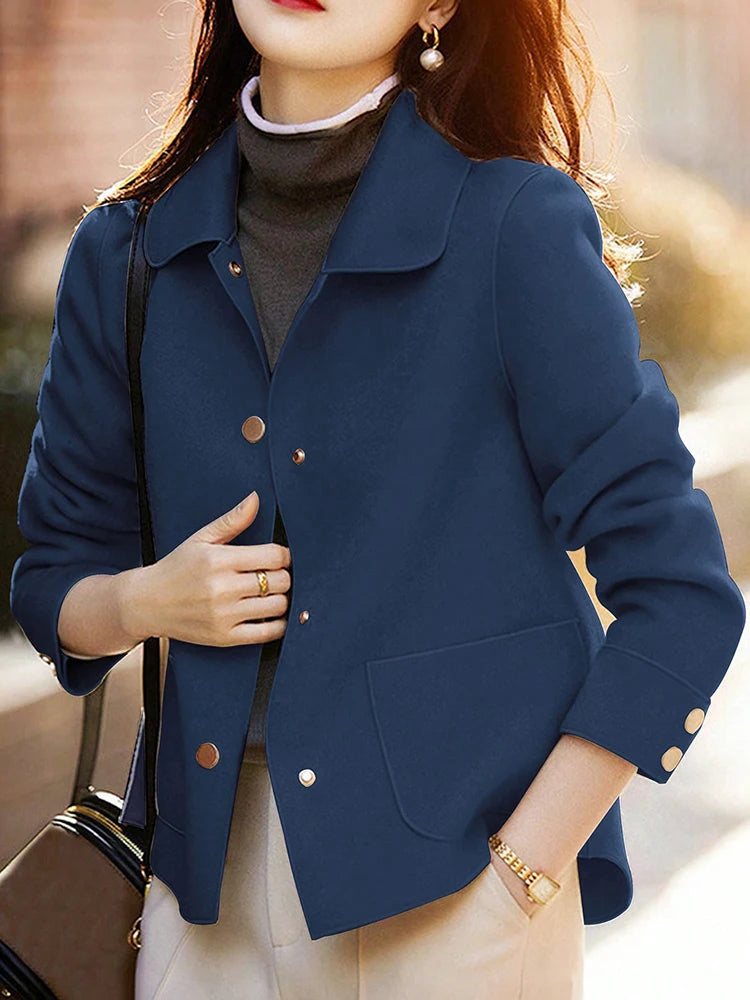 Women's Short Woolen Coat. Classic Button-Front Autumn & Winter Jacket