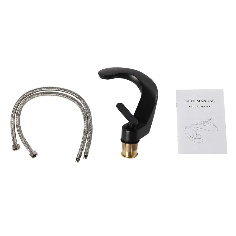 Modern Arc-Shaped Faucet Sink Faucet Bathroom Kitchen Faucet  Single Handle Black