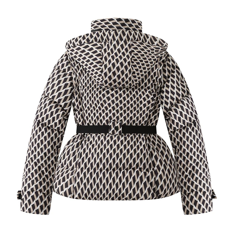 Women's Winter Hooded Puffer Jacket. High-Waist Belted Warm Coat