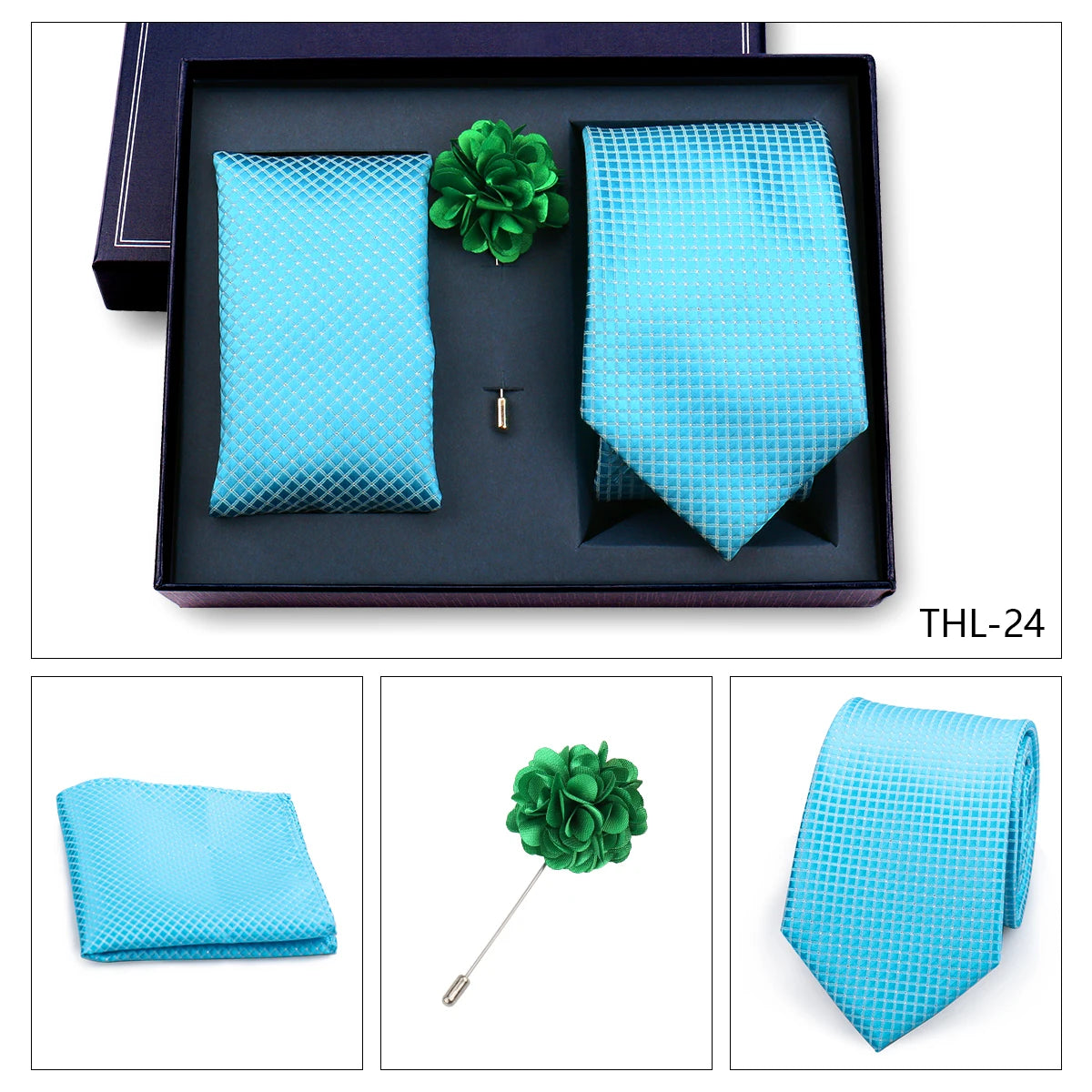Luxury Men’s Paisley Necktie Gift Set. Silk Tie, Pocket Square, Cufflinks & Gift Box for Weddings & Business